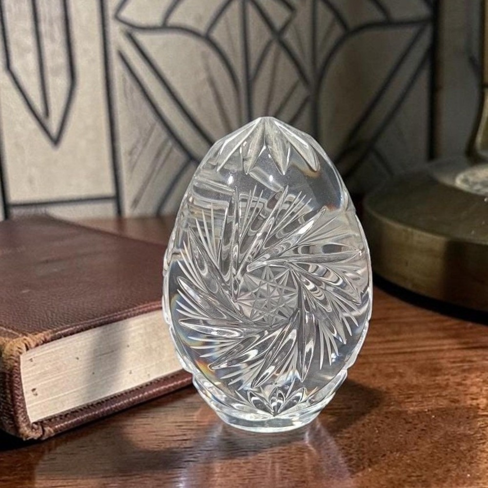 Gorham Style 24% Lead Crystal Egg, Vintage Hand Cut Paperweight, Mantel Decor